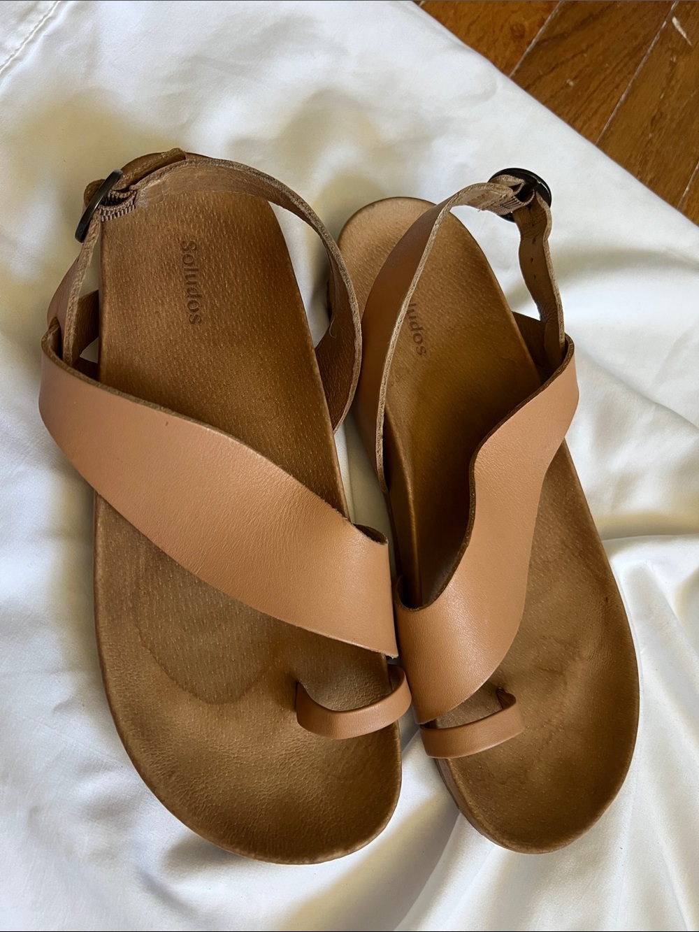 Soludos Leather Tan Toe-Loop Slingback Sandals